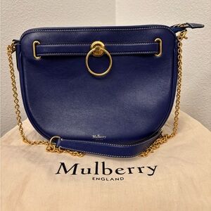 Mulberry Electric Blue Leather Crossbody with Gold Hardware